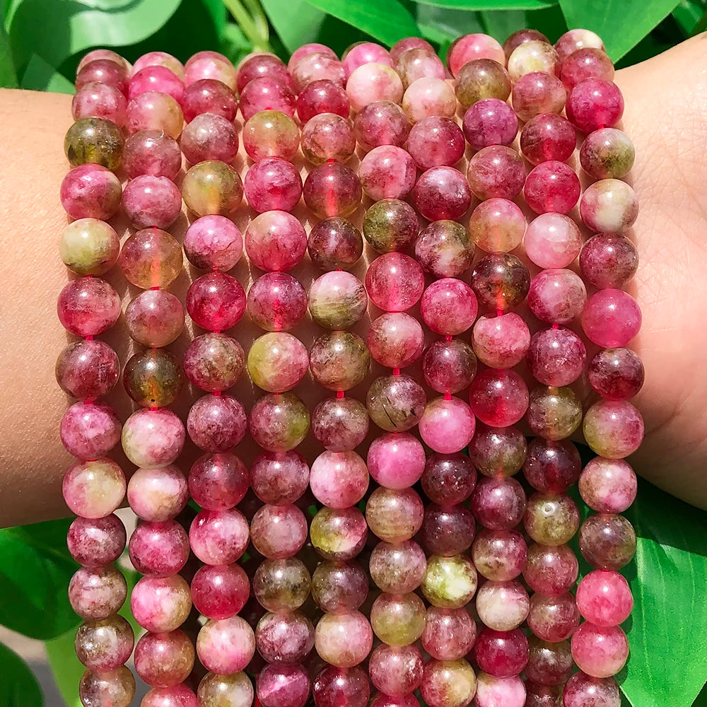 Natural Pink Tourmaline Jades Stone Round Loose Spacer Beads For Jewelry Making Diy Earring Bracelet Accessories 6/8/10mm