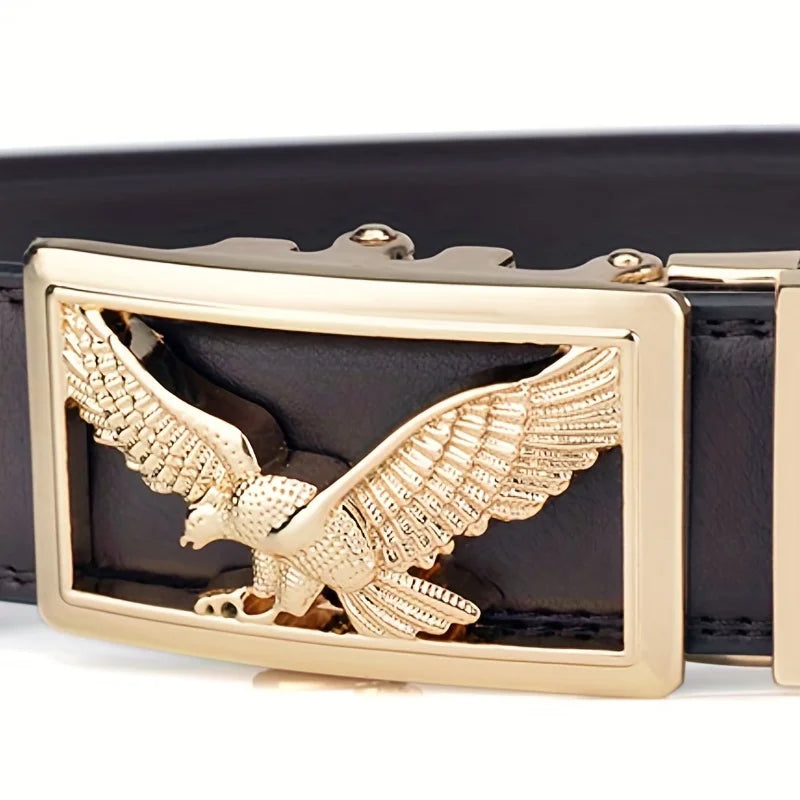 Men's Belt Leather Automatic Buckle Business Casual High-quality Golden Silver Eagle Pattern Leather Belt with Automatic Buckle
