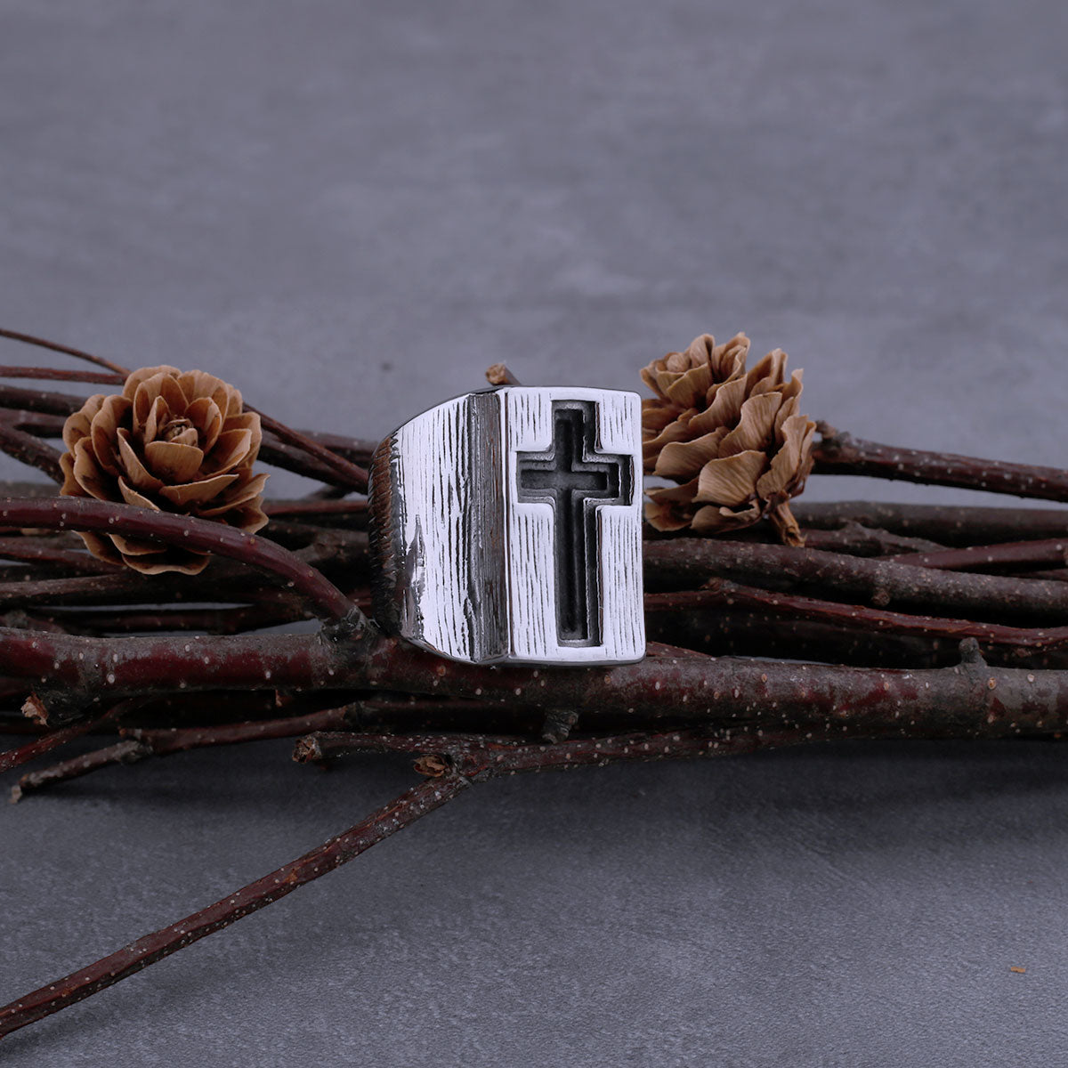 316L Stainless Steel Cross Wide Brim Religious Ring For Men Hip Hop Simple Christian Faith Ring Jewelry Holiday Party Gift