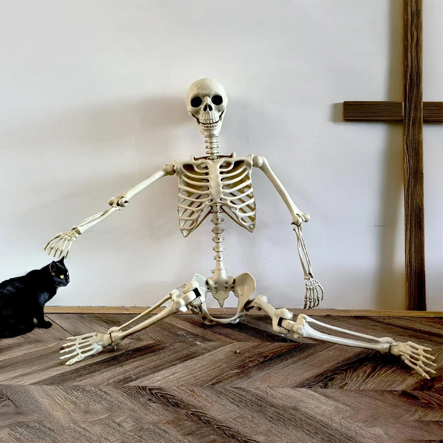 Halloween Skeleton Realistic Posable Skeleton with Movable Joints Weather-Resistant Outdoor Decorations Spooky Photo Props Party