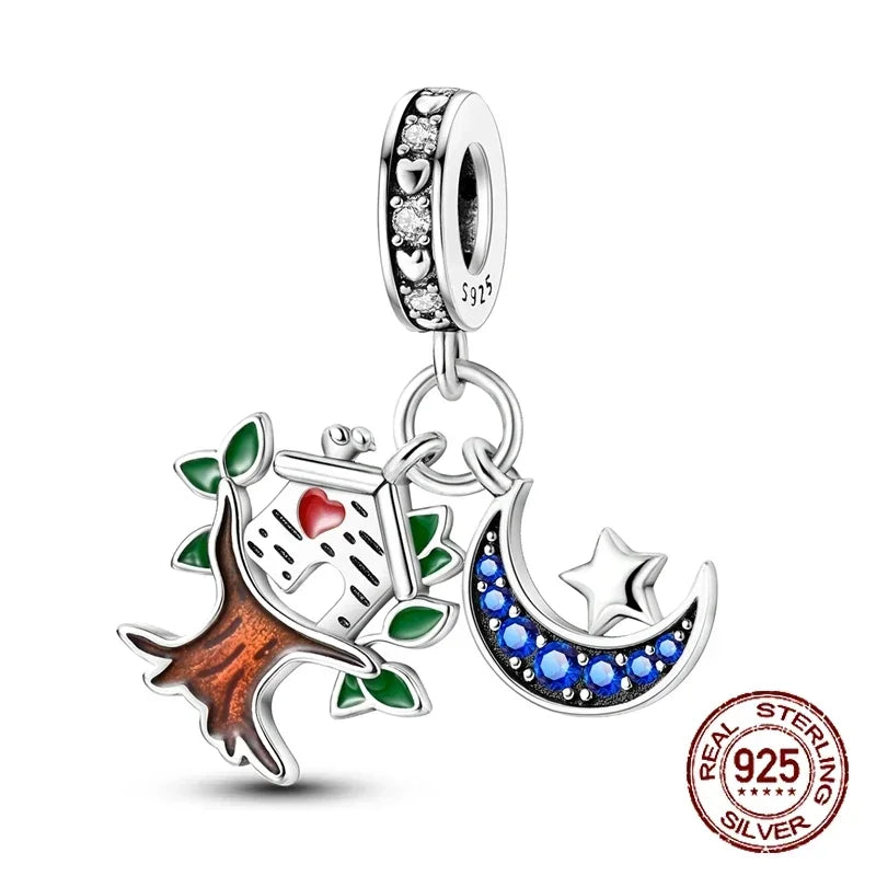 925 Sterling Silver Green Series Flower Tree Apple Pendant DIY Fine Beads Fit 4MM hole diamete Charms Bracelet Women Jewelry Diy