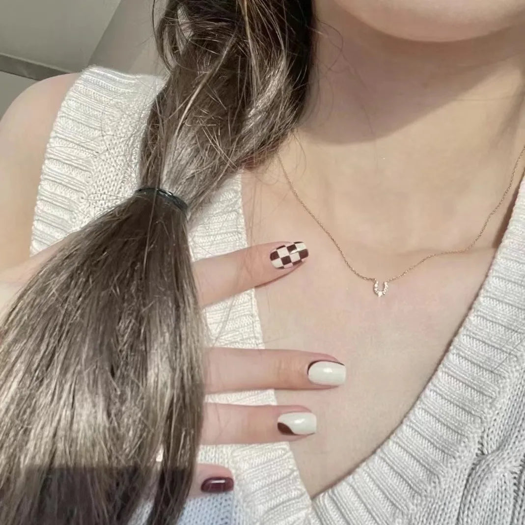 S925 sterling silver necklace U horseshoe pendant women's Plated 14K gold simple 2024 New style collarbone necklace