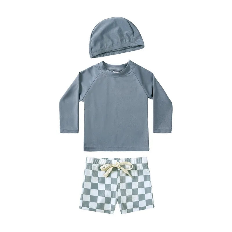 2025 Summer Kids Boy Swimsuits Sun Protection Vacation Beach Pants Long sleeve Tops with Hat Children Surfing Swim Suit 1-7T