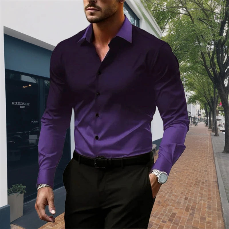 2024 Men's Striped Long Sleeve Shirt Men's Casual All-match Fashion Street Men's Shirt Lapel Single-breasted Long Sleeve Top