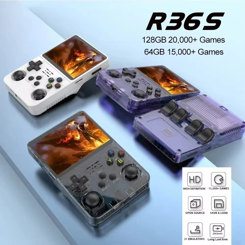 R36S Portable Handheld Game Controller with 3.5" HD Screen, Rechargeable Battery - Perfect Christmas Gift for Gamers