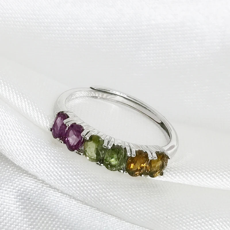 MeiBaPJ Natural Tourmaline Gemstone Fashion Colorful Stone Flower Ring for Women Real 925 Sterling Silver Charm Fine Jewelry