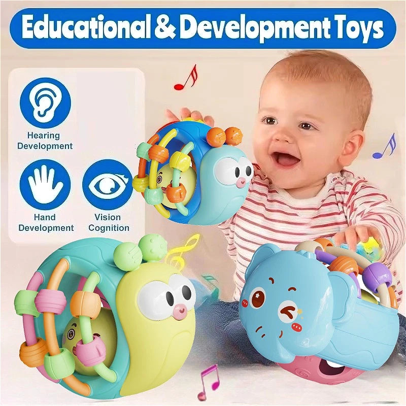 Cute Hand-Held Snail Baby Rattle Early Education Puzzle Toy Plastic Ball Birthday Christmas Gift for Infants