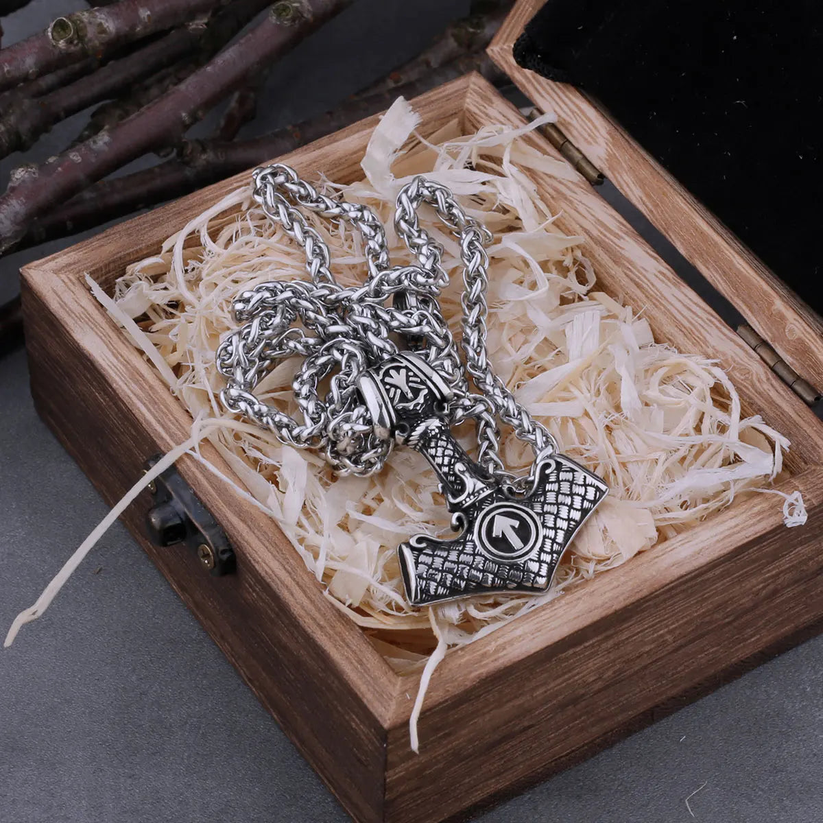 Stainless Steel Viking Thor's Hammer Odin Rune Necklace Men's Charm Hip Hop Biker  Amulet Pendant Vintage Jewelry Christmas Gift
