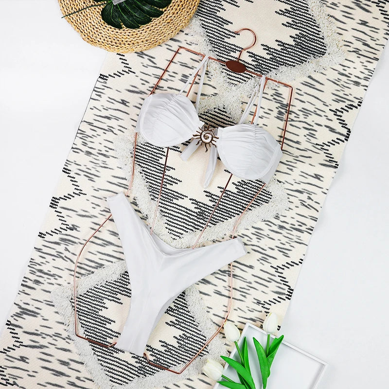 Sexy Micro Bikinis 2025 Women Halter Brazilian Bikini Set Female Pleated Swimsuit New Triangle Swimwear Beach Wear Bathing Suit