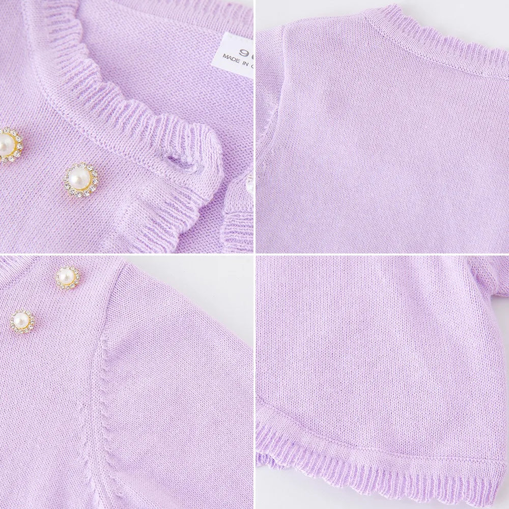 2-14 years old Purple girls Cardigan Thin Spring Children's knit sweater 3 4 6 8 10 12 14 year old children's clothing