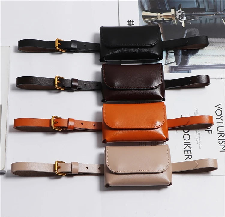 Genuine Leather Women's Thin Waistband Small Girdle Bag With Belt Korean Simple All-Match Decorative Dress Jeans Waist Belt