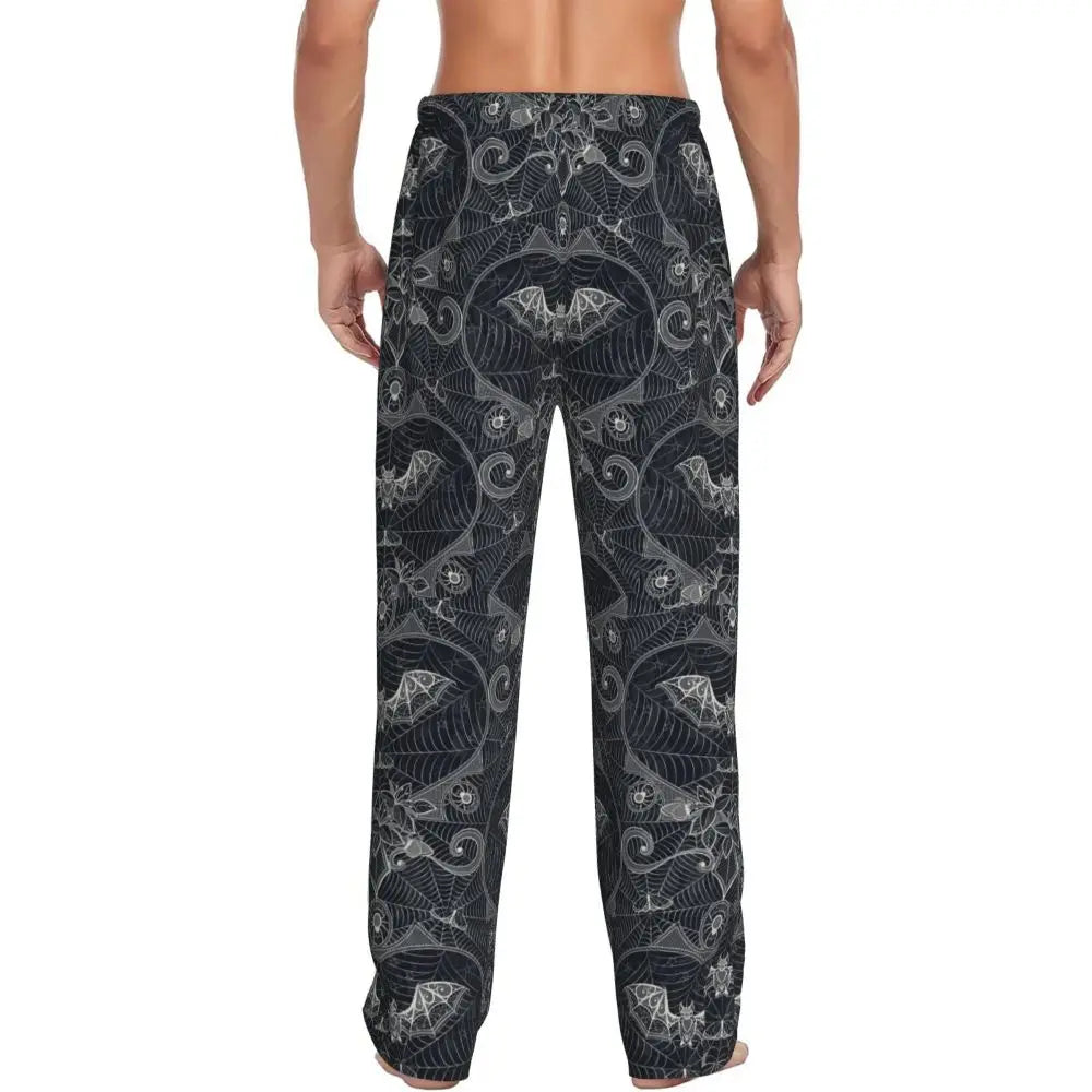 Custom Cute Spooky Halloween Bats Black And Purple Pajama Pants for Men Lounge Sleep Drawstring Sleepwear Bottoms with Pockets
