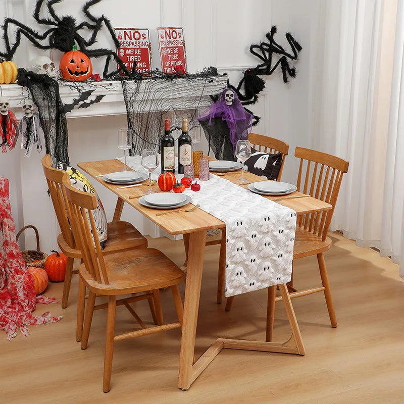 Halloween Ghost White Table Runner Fall Pumpkin Party Dining Decorations Christmas Dining Table Harvest Decor