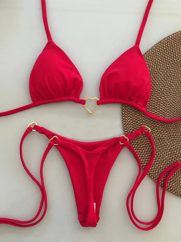 Sexy Red Bikinis Women's Swimwear Female Swimsuit For Swimming Wear Bathing Suits Brazilian Bikini Set Beachwear Pool Bather