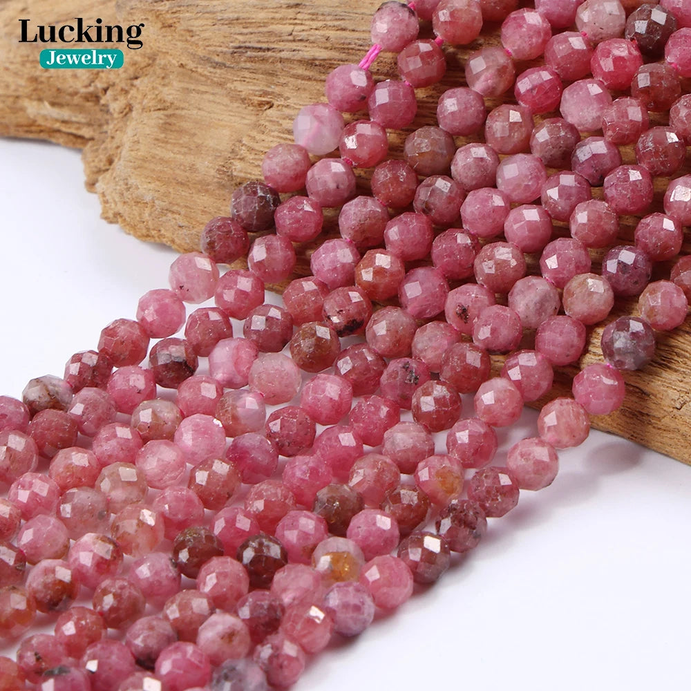 4-5mm Natural Pink Tourmaline Faceted Beads for Jewelry Making, Healing Crystals, DIY Crafts, Spiritual Gifts