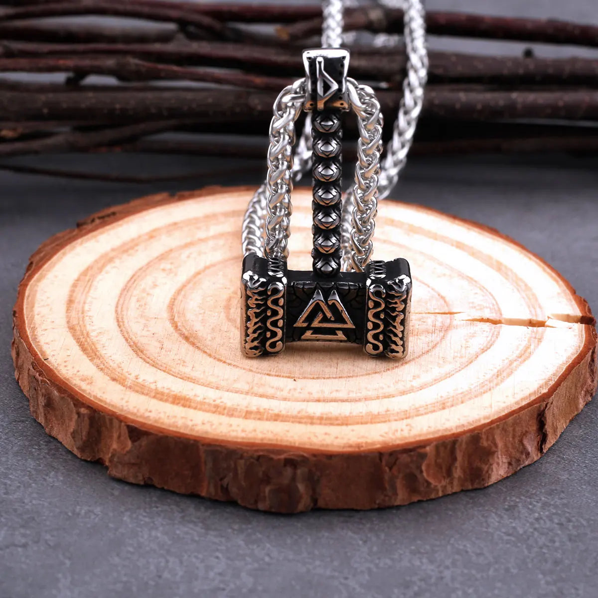 316L Stainless Steel Fashion Trend Nordic Thor Hammer Pendant Necklace Retro Celtic Pirate Men's Jewelry Gift