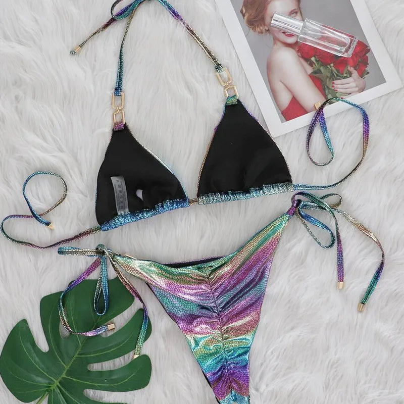 Rhinestones Sexy Bikinis 2025 Women's Swimwear Female Swimsuit Swim Wear Bathing Suits Brazilian Bikini Set Beach Pool Bather