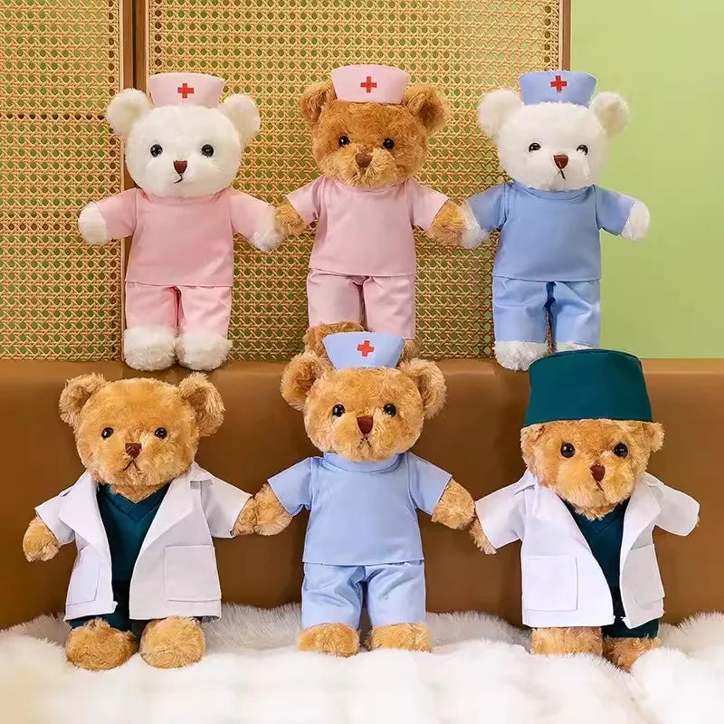Lovely Doctor Bear Nurse Ted Bears Brown White Animal Doll Soft Stuffed Plush Toy Girl Boy Birthday Christmas Gift 1pc