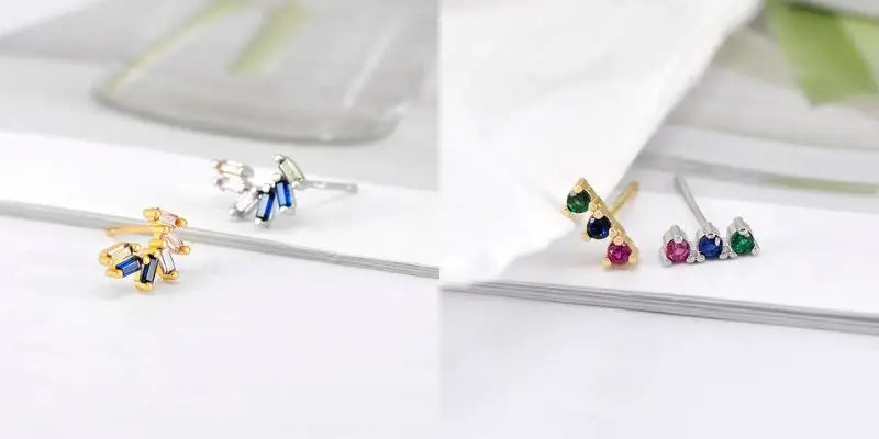 Colorful Crystal Earrings 925 Sterling Silver Ear Needle Stud Earrings for Women Cross Dangle Earrings Party Wedding Jewelry
