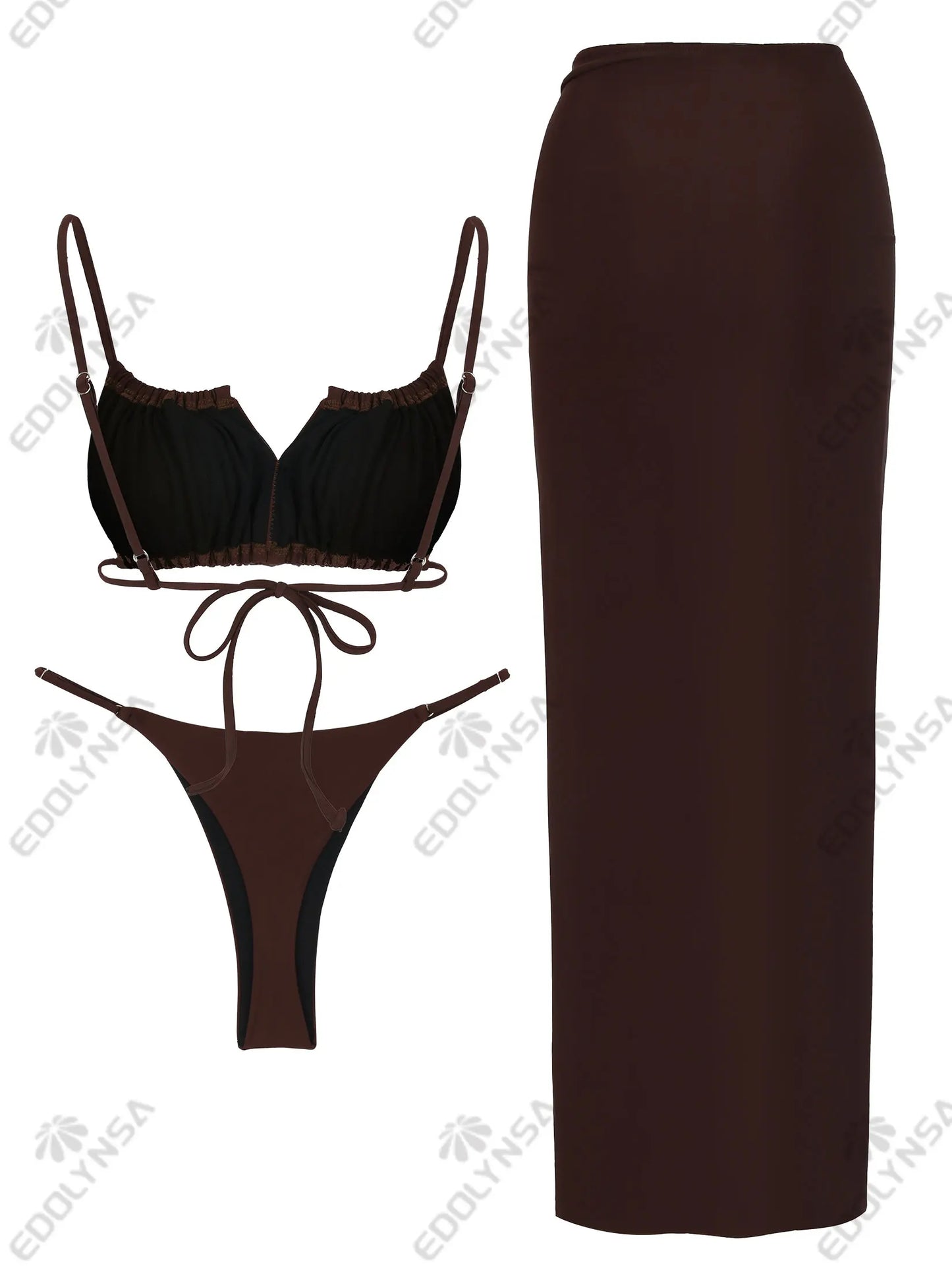 2025 Summer 3 Piece Bikinis Sets Women Swimsuit Sexy Halter Bandage Beach Wear Ruffled Swimwear For Women Bathing Suit K138