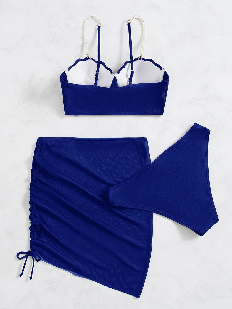 2025 3Pack Bikinis Beach Skirt Tunics for Beach Cover up Swimwear Crossed Back Swimsuit Mesh Bathing Suit Summer