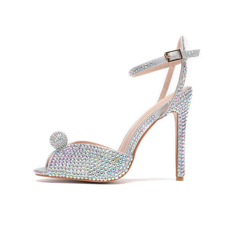 Fashion High Quality Wedding Shoes Women Pearls Studs Luxury Peep Toe White High Heels Buckle Designer Woman Sandal 43 Zapatos