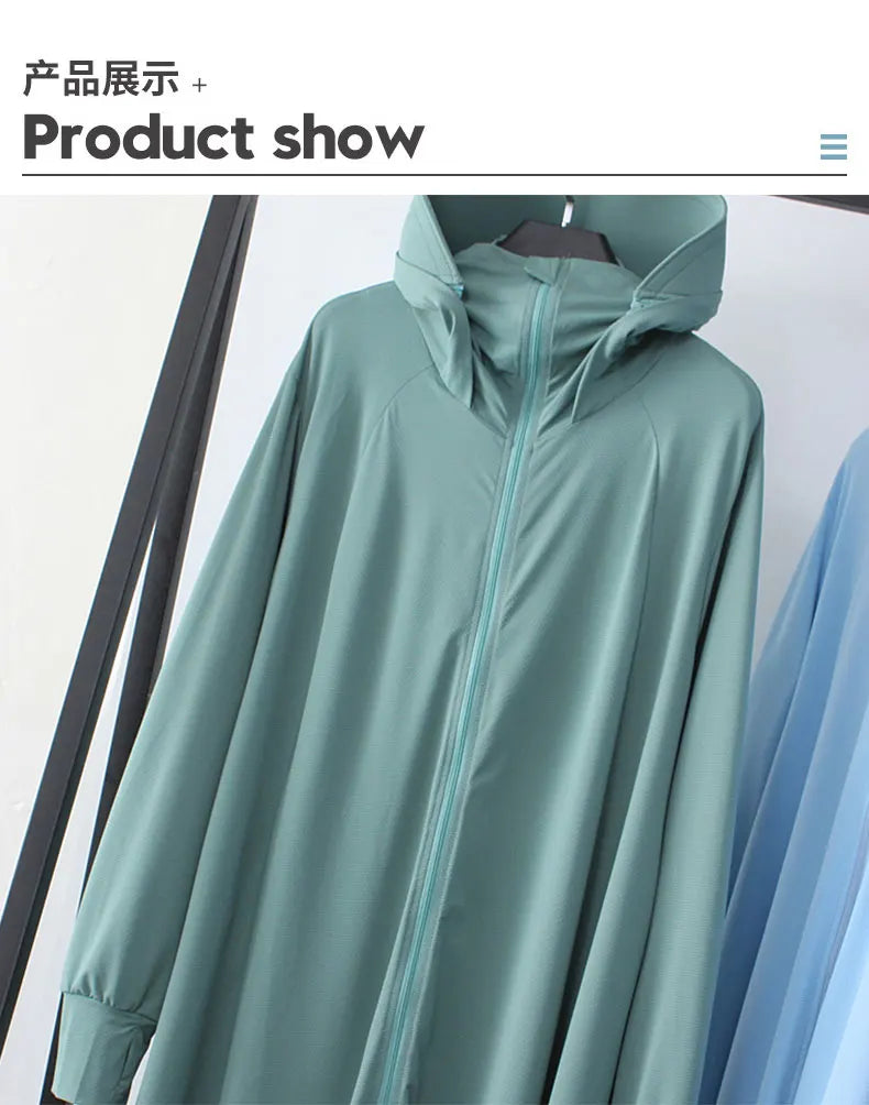Sunscreen Sun Protection Long Coat Hooded Washable Ruffles Adjustable Waist Beach Anti-UV Dress For Women UPF50+ Long Coat 5XL