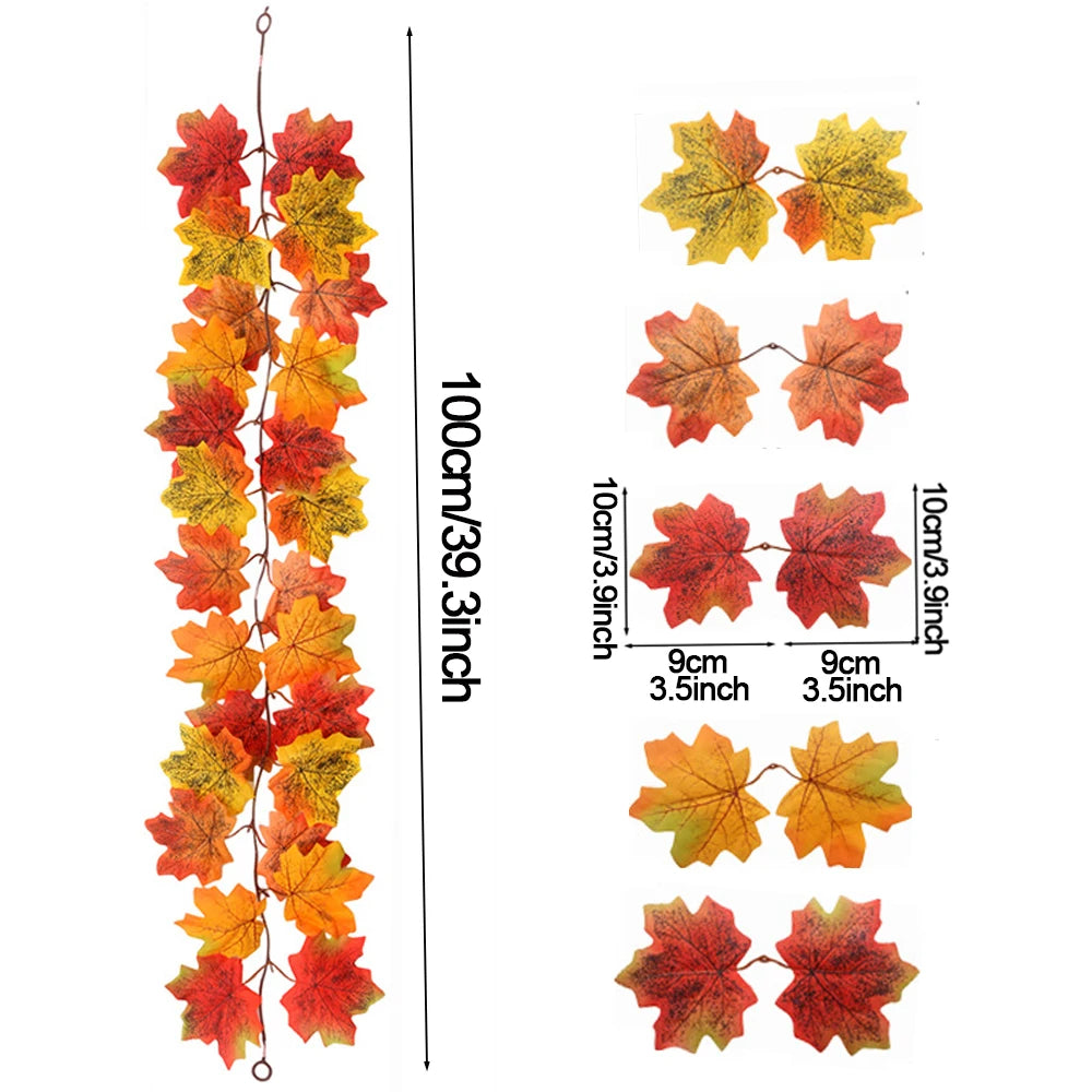 Thanksgiving Decorations Fall Maple Vine Garland Artificial Autumn Fall Foliage Garland Wedding Fireplace Decor Halloween Party