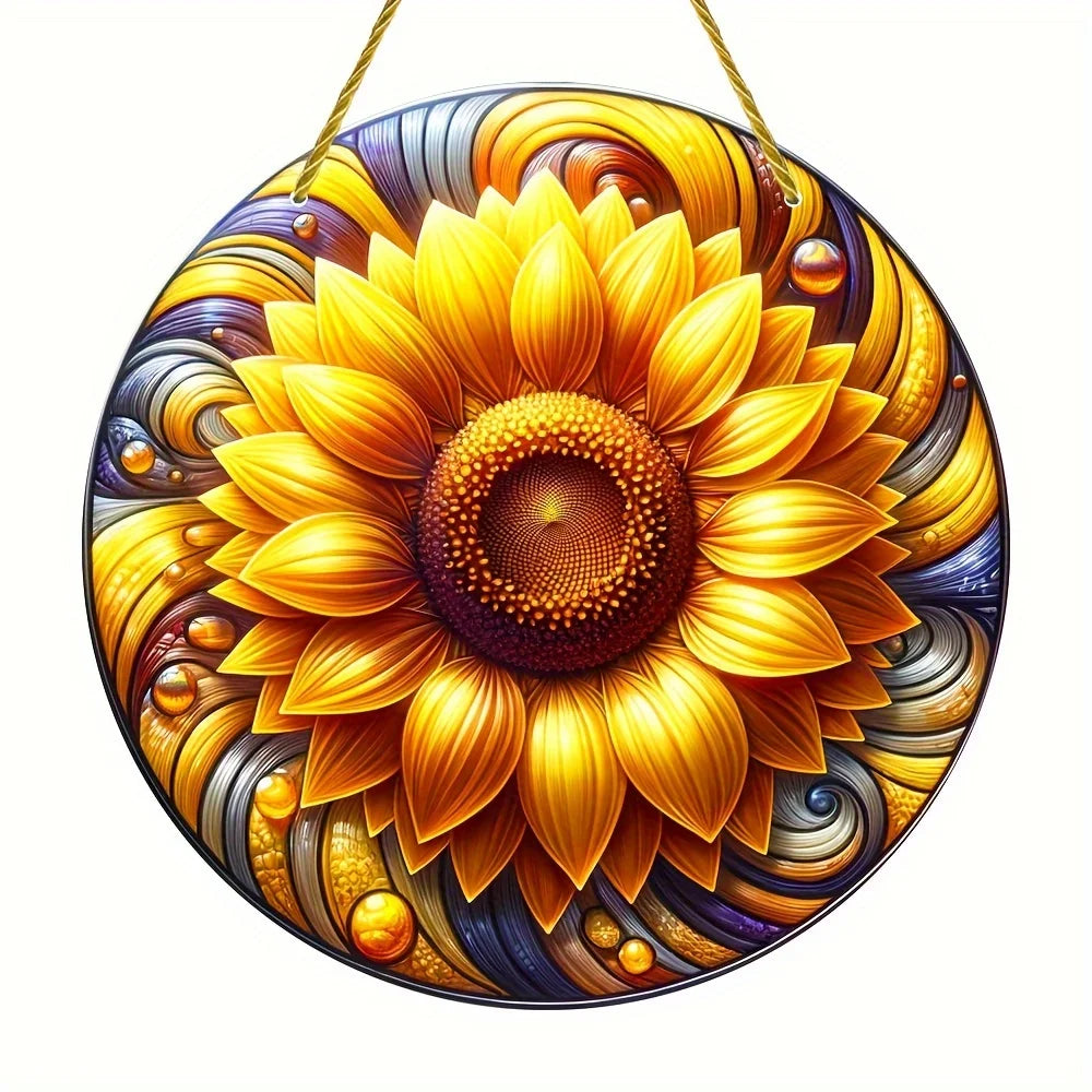 Flower Suncatcher, Stained Window Hanging, Acrylic Sign, Winter Decor, Round Sign, Wreath Sign, Wreath Center, Christmas Gift