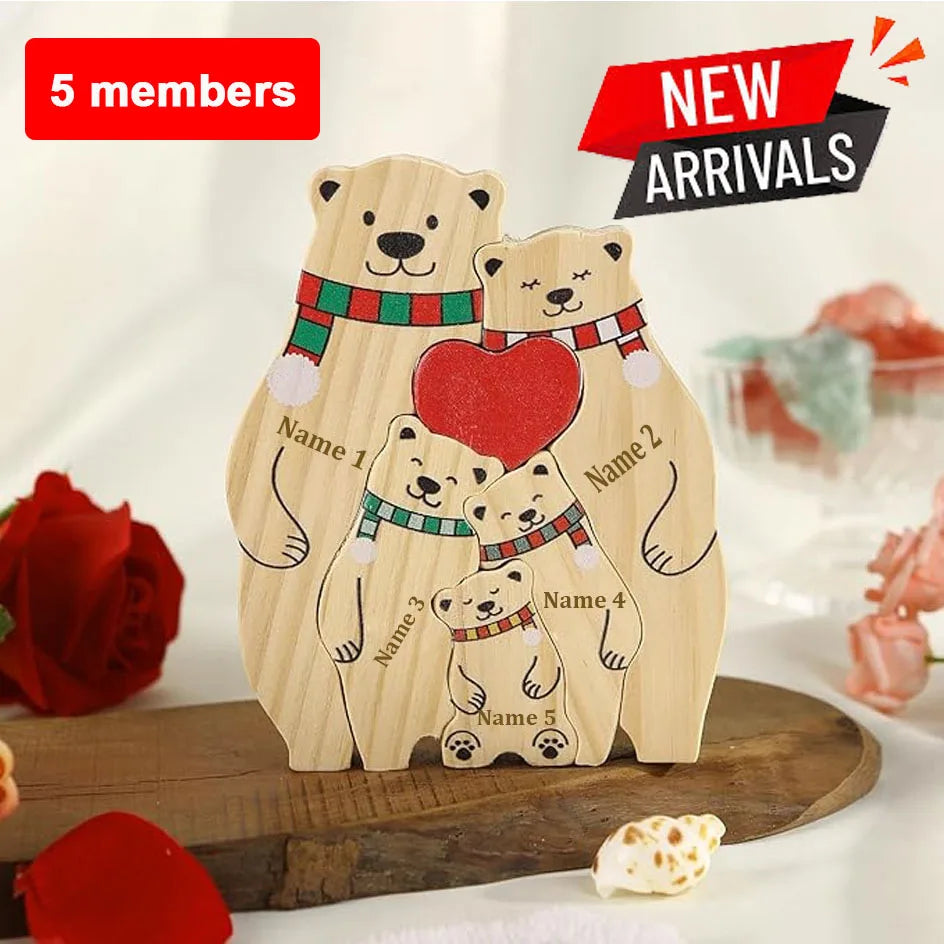 Wooden Bear Family Puzzle with Base Bear Family Decor Mom Gift, Weeding Anniversary Gift for Mom Dad, Christmas Gift for Parents