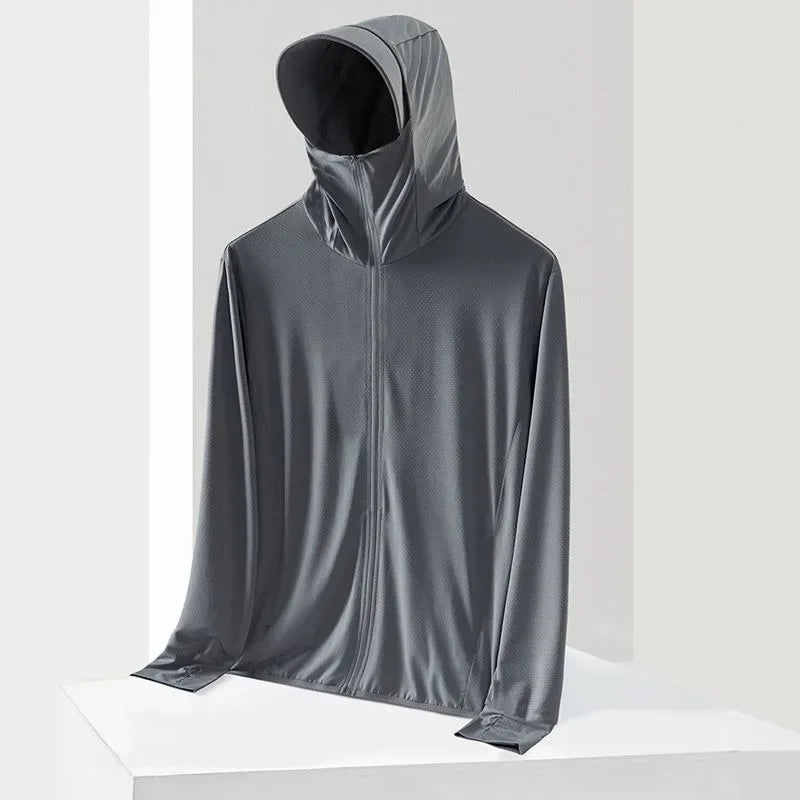 UPF 50+ Sunscreen Jacket for Men -Waterproof Hooded Windbreaker for Summer Fishing and Hunting Quick Dry Sun Protection Clothing