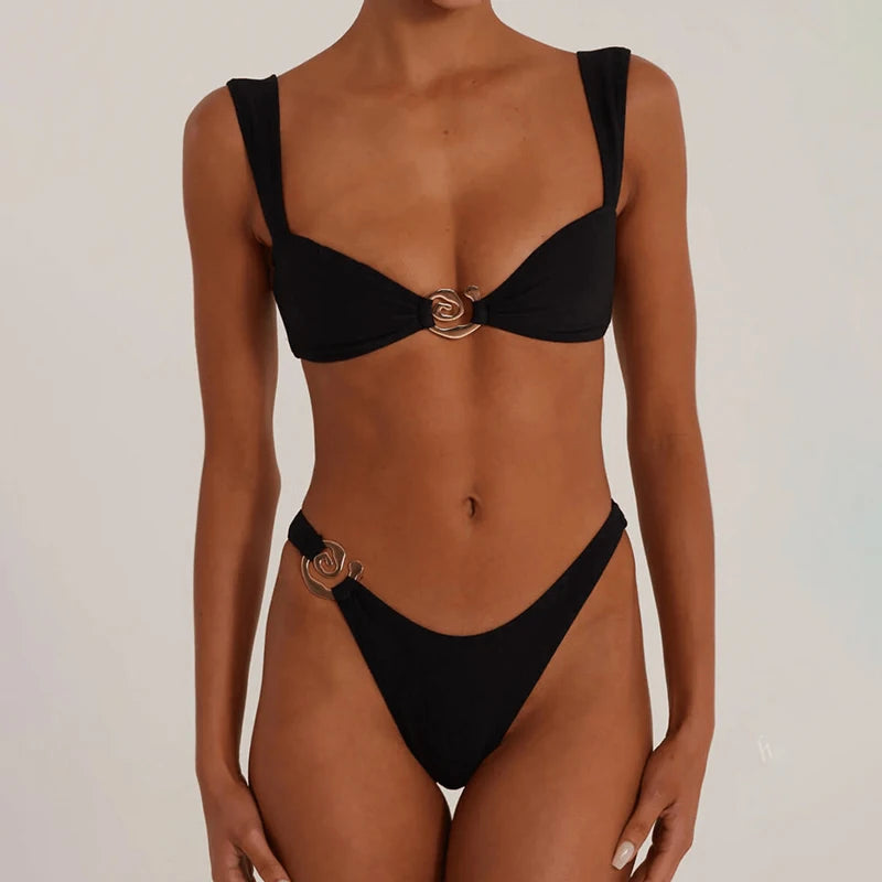 Sexy Bikini Swimwear Women 2025 Swimsuit Solid Bandeau Bikinis Sets 2 Piece Beach Bathing Suit Female Beachwear maillot de bain