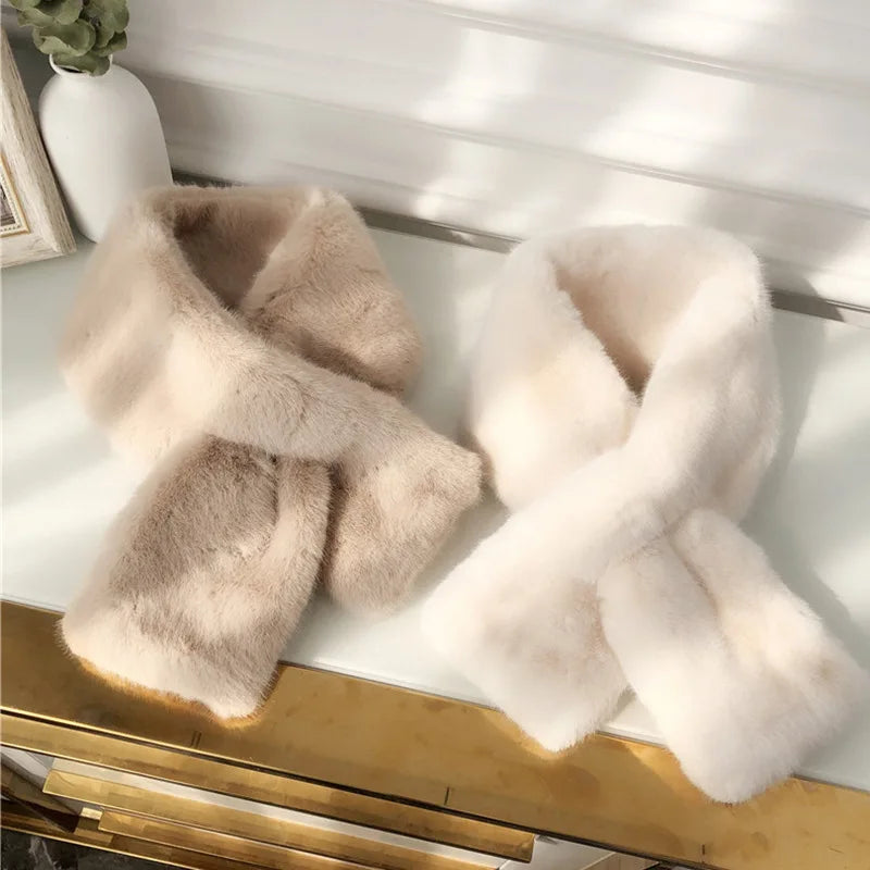 FAITOLAGI Korean Winter Faux Rabbit Fur Women Scarf Soft Plush Snood Scarves Solid Color Neck Collar Warmer Stuff Christmas Gift