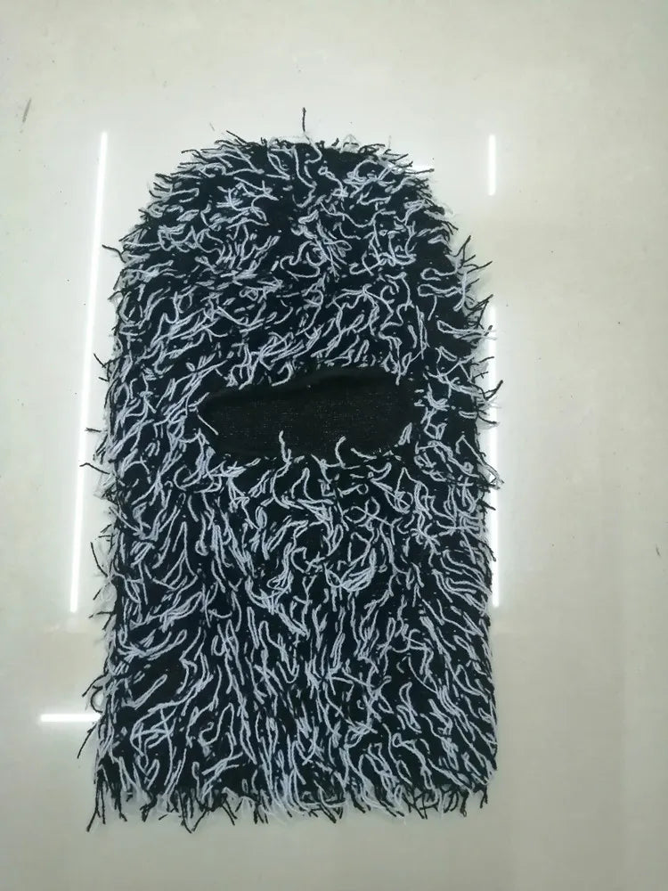 Hip Hop Balaclava Distressed Knitted Caps Full Face Ski Mask Women Outdoor Fleece Fuzzy Ski Balaclava Beanies Men Hat