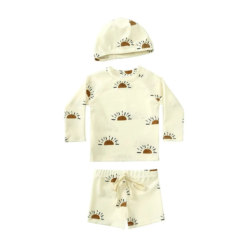 2025 Summer Kids Boy Swimsuits Sun Protection Vacation Beach Pants Long sleeve Tops with Hat Children Surfing Swim Suit 1-7T