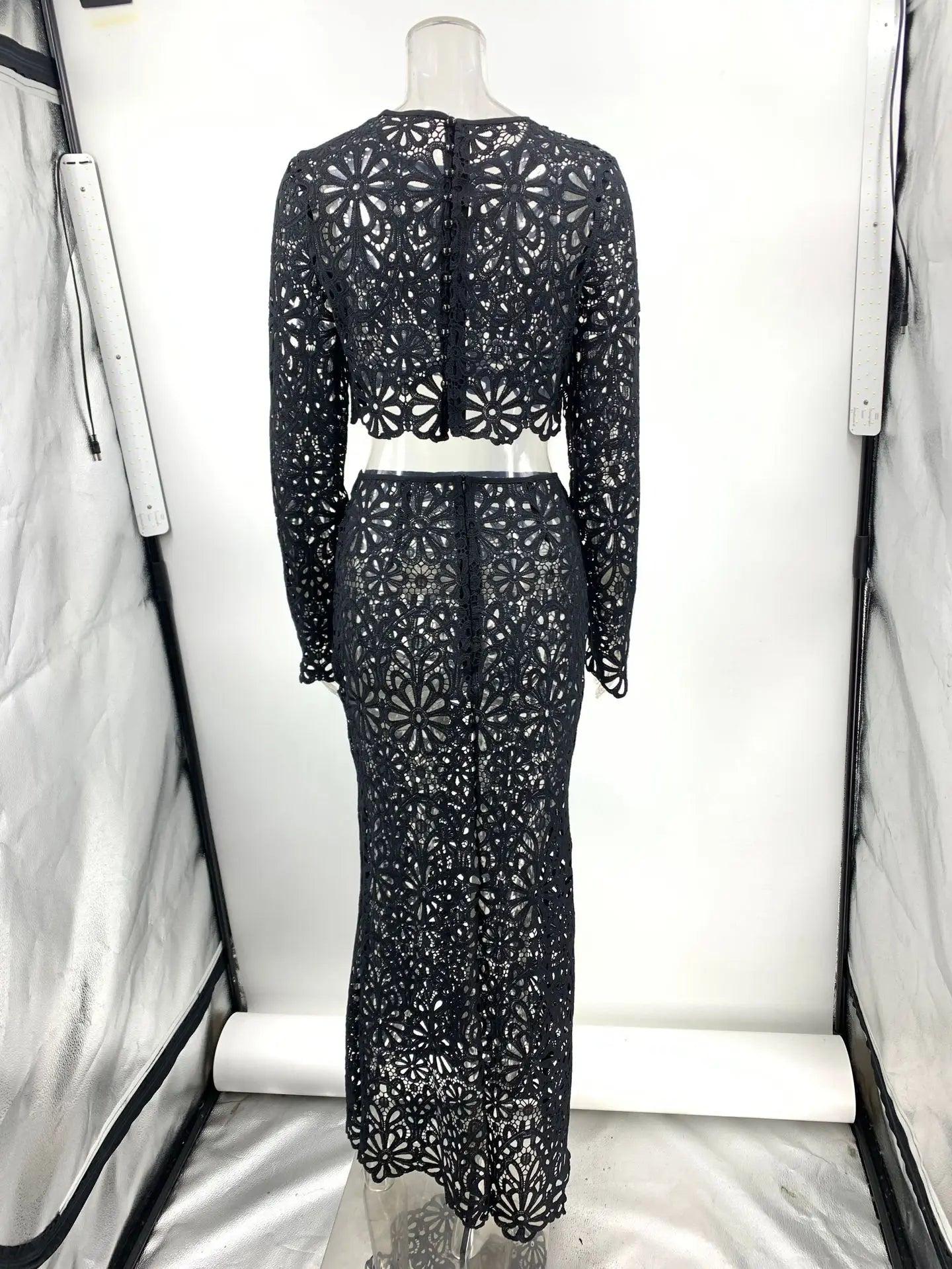 White Elegant Embroidery Hollow Out Beach Dresses Set Sexy See Though Crop Tops Long Skirts Women Sets Summer Women Outfits