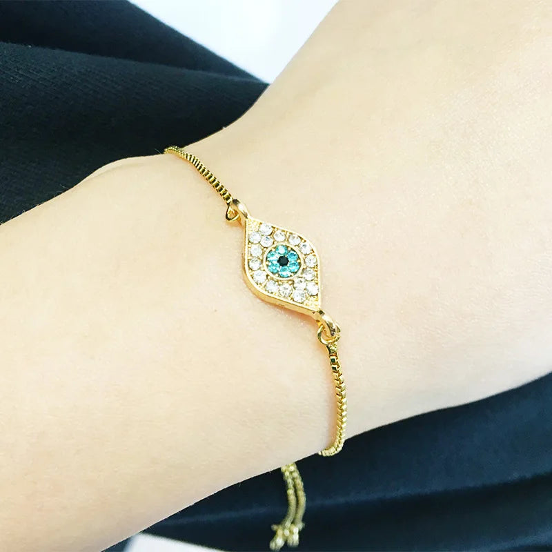 KC 2 Holes Connector Rhinestone Evil Eye Charm For Jewelry Making DIY Bracelet Necklace Bangle Accessories Supplies Wholesale