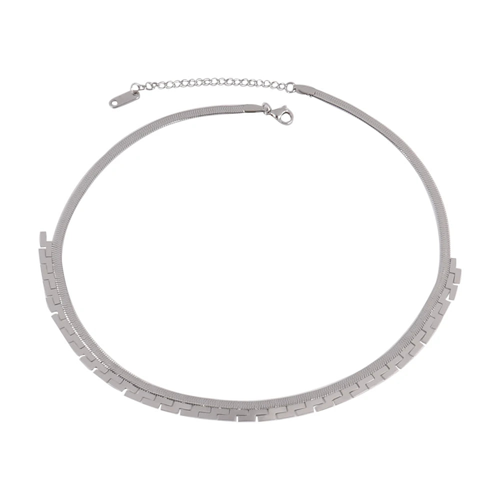 Trendy Stainless Steel Necklace For Women Gold Silver Color Round Geometric Pendant Necklace Choker Snake Chain Necklace Jewelry