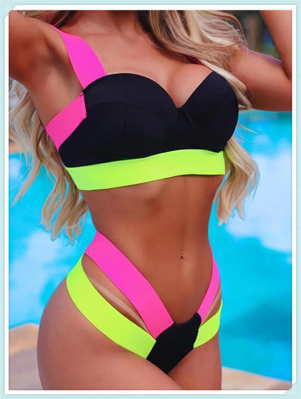 Solid Bandage Bikini Women Push Up Swimsuit Sexy Swimwear Female Brazilian Bathing Swimming Suit Bather Splicing Color Beachwear