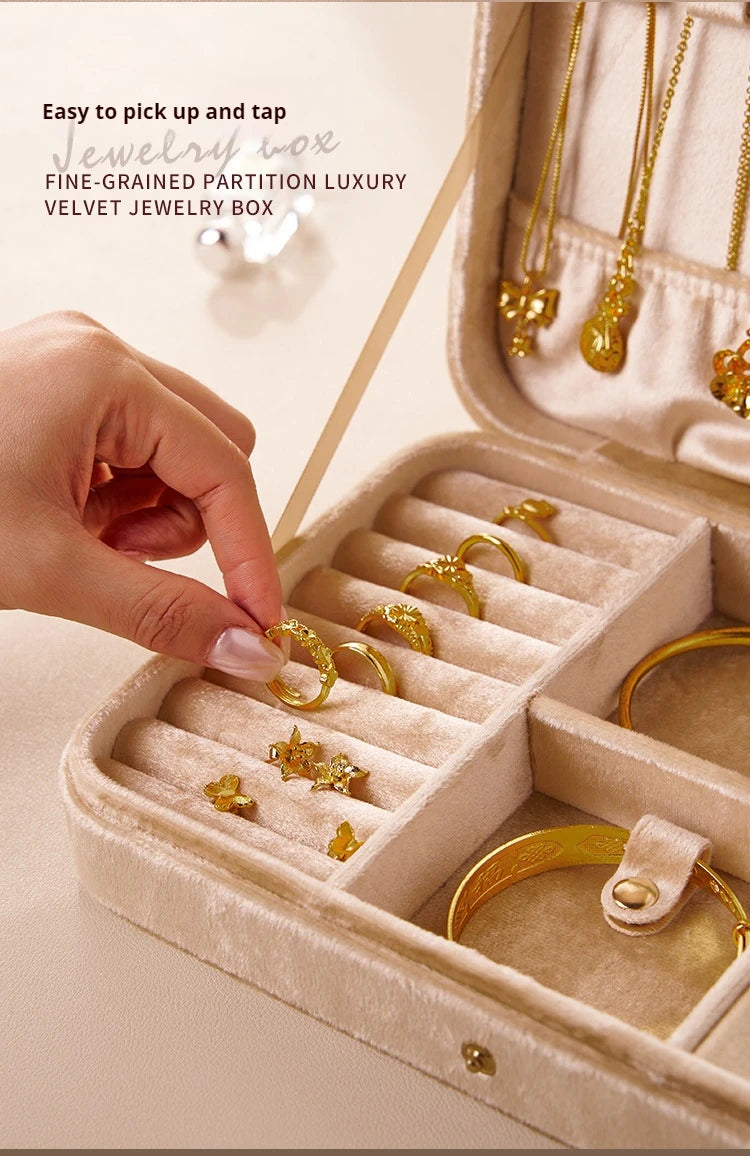 Flannel jewelry storage box Large capacity retro jewelry storage box Earrings Necklace storage box