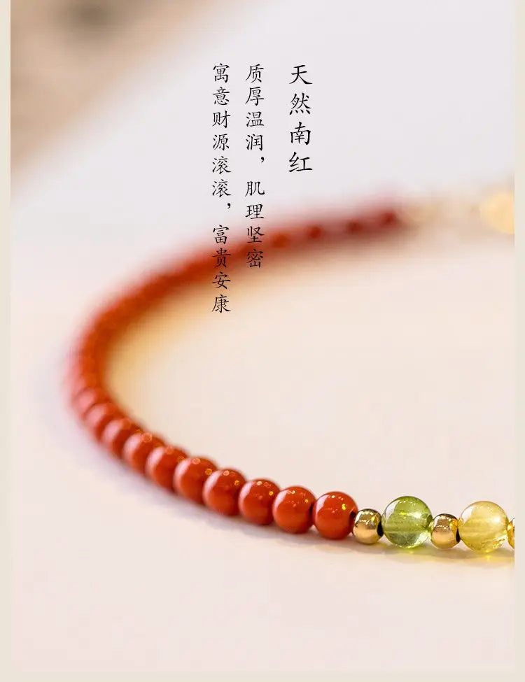 Natural South Red Agate Attract Wealth Red Bracelet Women's Superfine Tourmaline HandString Solicit wealth Money drawing Fortune