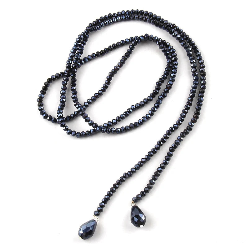 Mini Brown Crystal Beads Statement Necklaces Glass Beads Neck Long Water Drop Necklace