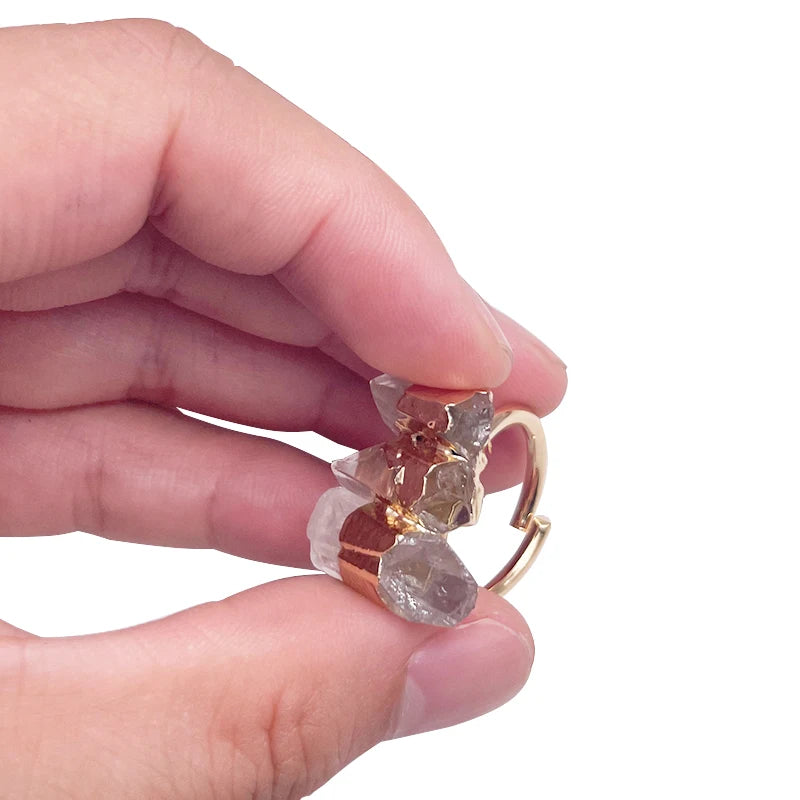 Healing Crystal Open Ring for Women Girls Gold Color Irregular White Quartz Finger Jewelry Resizable Small Size