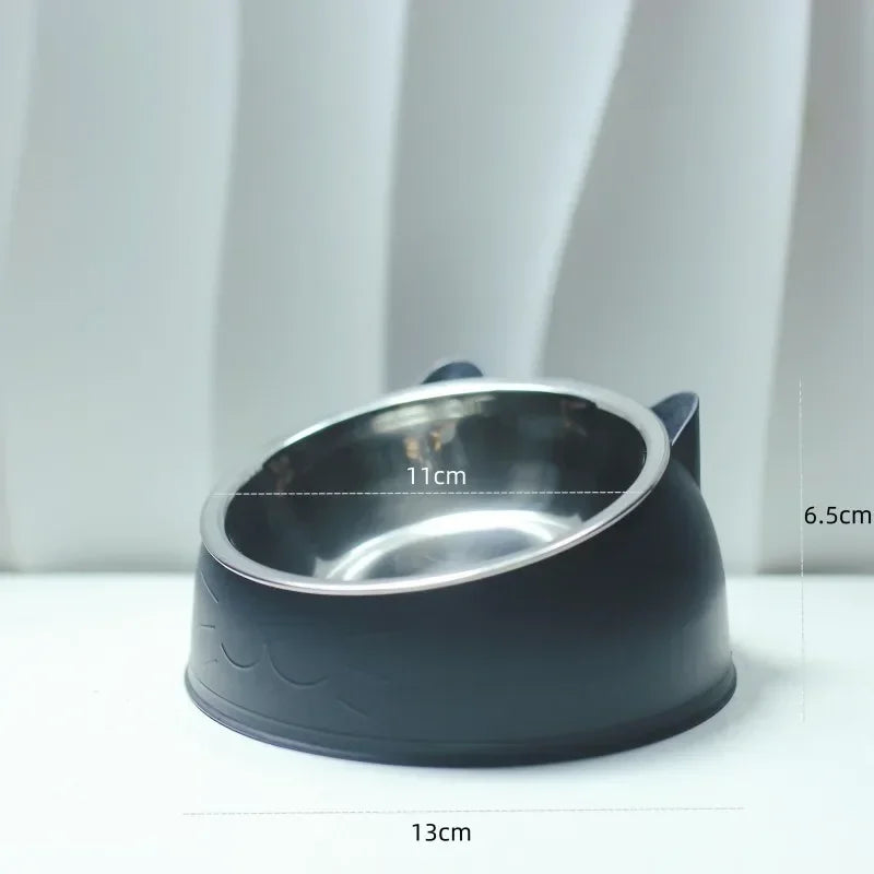 Stainless Steel Tilted Cat Food Bowl Cat Ears Design Slanted Mouth Feeder Pet Food Water Supplies Feeders Dog Bowl Cat Supplies
