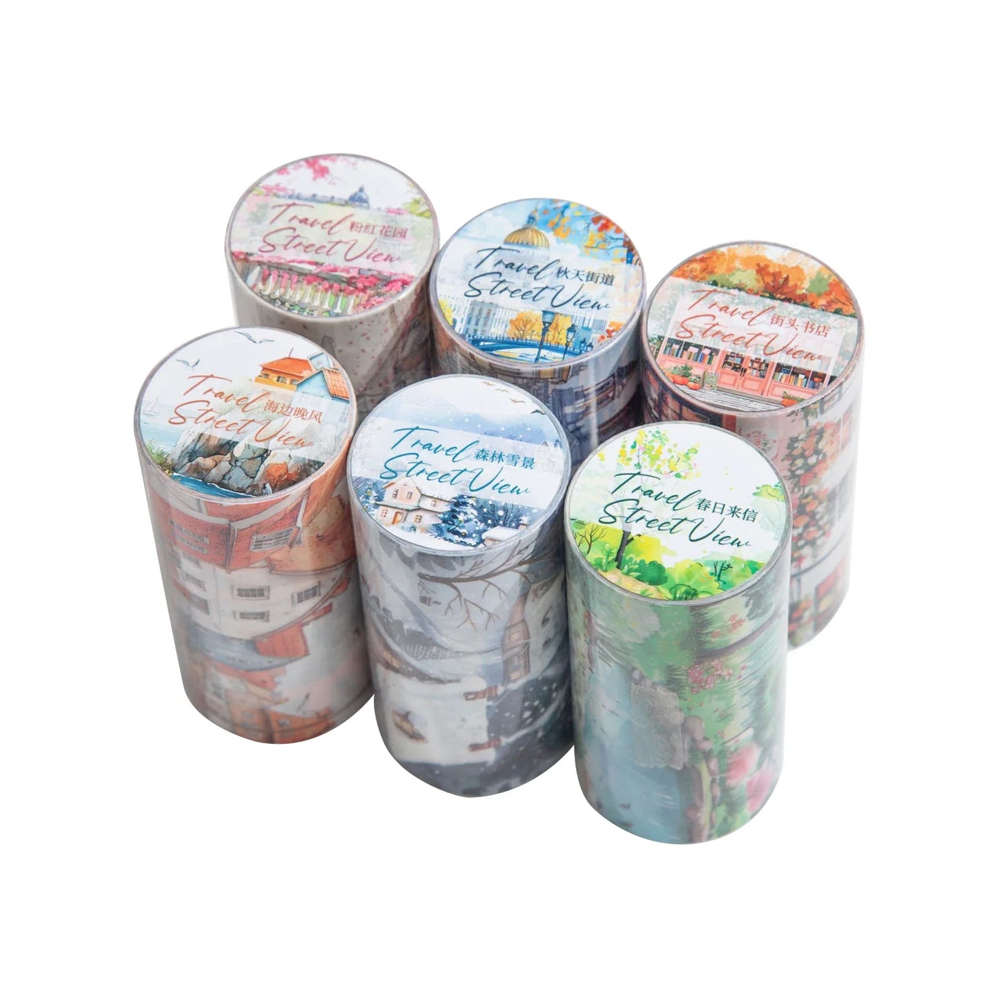 JIANWU 80mm*200cm Road View Series Vintage Travel Flower Landscape Material Collage Washi Tape Creative DIY Journal Stationery