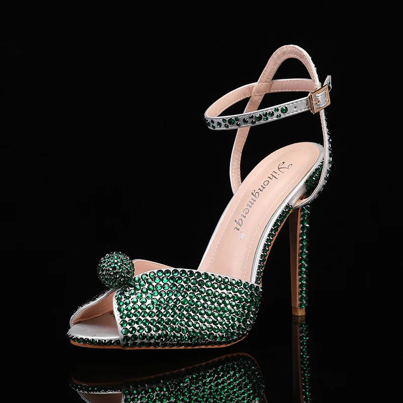 Fashion High Quality Wedding Shoes Women Pearls Studs Luxury Peep Toe White High Heels Buckle Designer Woman Sandal 43 Zapatos