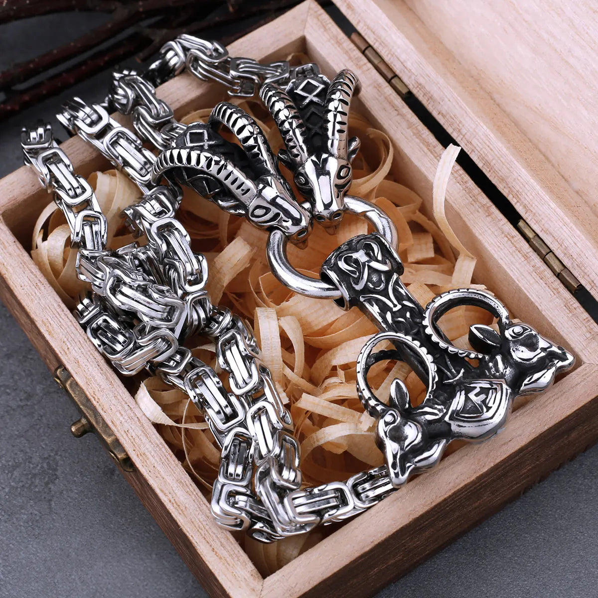 Stainless Steel Viking Thor Hammer Anchor Pendant Ram Rune Necklace Men's Fashion Charm Chain Amulet Nordic Jewelry As A Gift