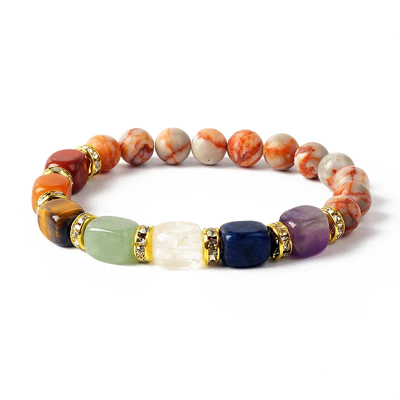 Natural Stone 7 Chakra Bracelets Reiki Healing Energy Hematite Tiger Eye Beaded Elastic Bracelets for Women Girls Yoga Jewelry