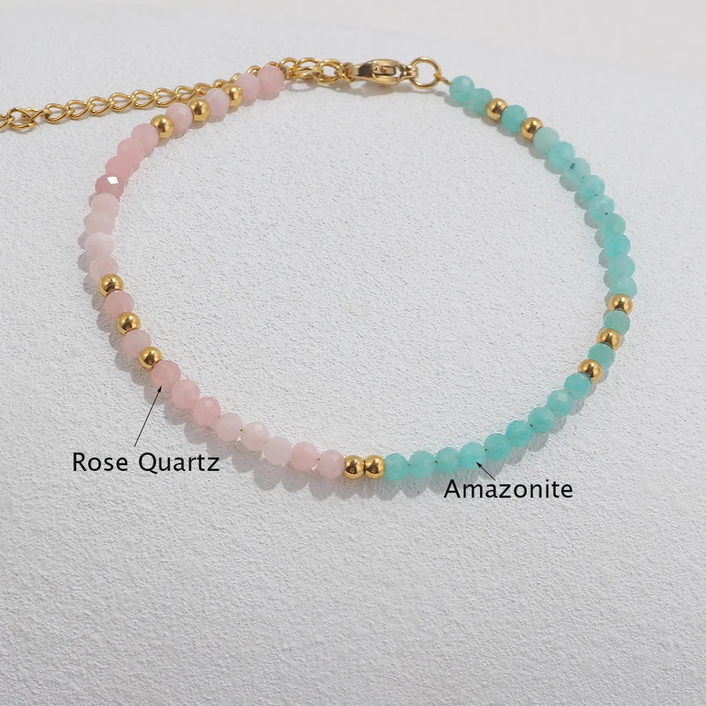 Two-color Nature Stone Beaded Bracelet Fashion Gold Color Faceted Spacer Jewelry For Women With Staniless Steel Clasp Party Gift