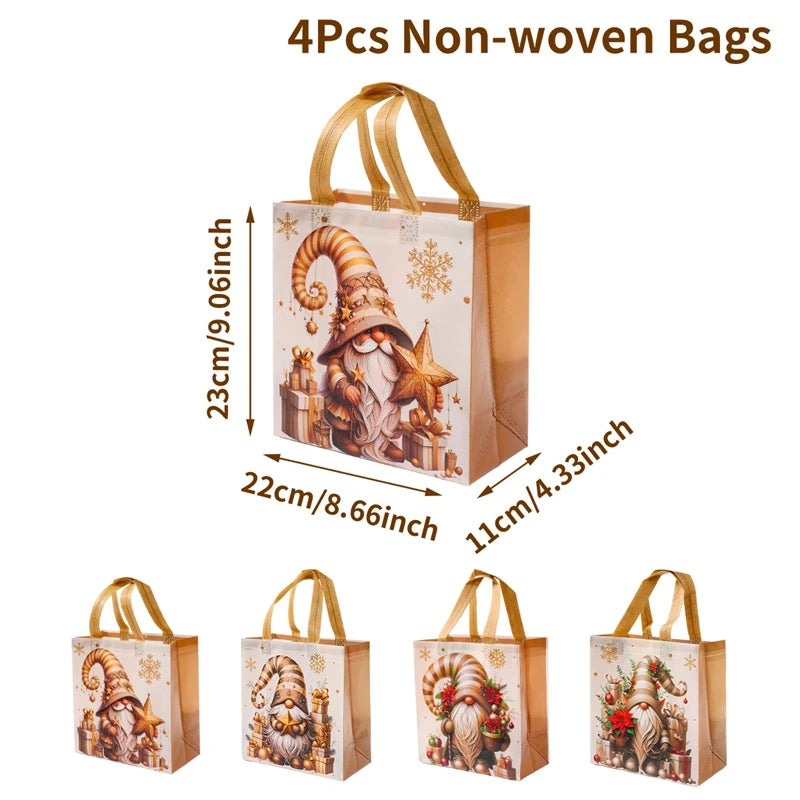 4pcs Christmas Gift Packaging Bags Dwarf Non-Woven Tote Bag with Handle 2025 Christmas Decoration For Home New Year Gift Bags